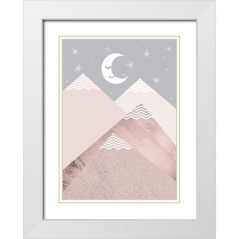 Blush Pink Grey Mountains 2 White Modern Wood Framed Art Print with Double Matting by Urban Epiphany