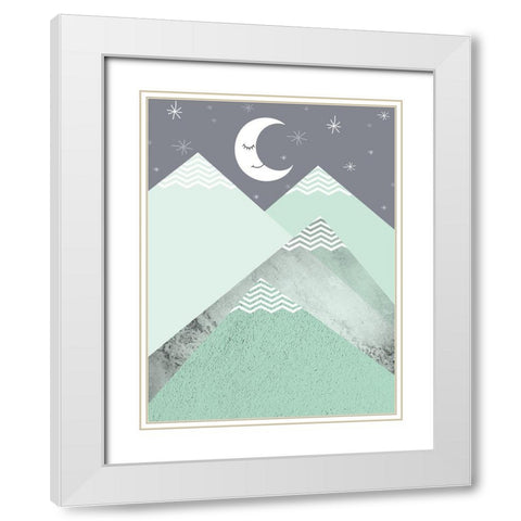 Mint Green Mountains 2 White Modern Wood Framed Art Print with Double Matting by Urban Epiphany