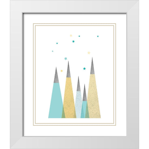 Teal Yellow Mountains 1 White Modern Wood Framed Art Print with Double Matting by Urban Epiphany
