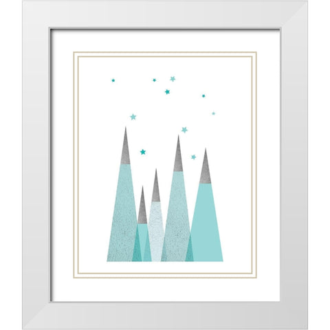 Teal Mountains 3 White Modern Wood Framed Art Print with Double Matting by Urban Epiphany