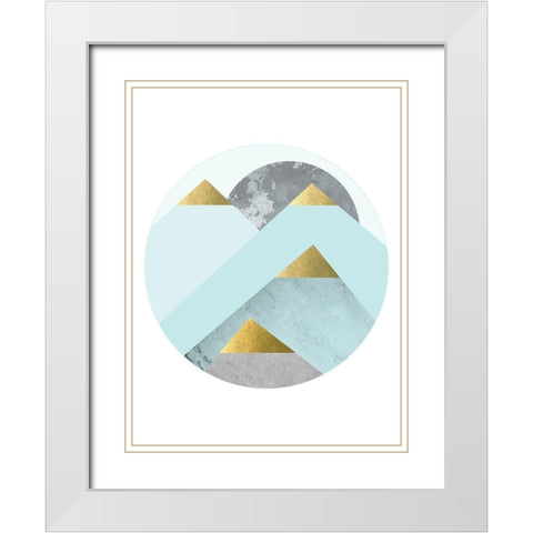 Turquoise Gold Mountains White Modern Wood Framed Art Print with Double Matting by Urban Epiphany
