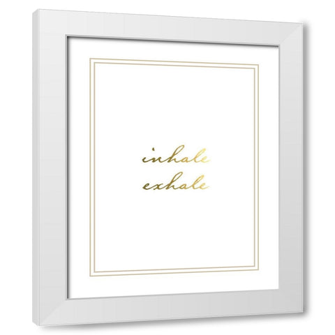 Inhale Exhale Gold White Modern Wood Framed Art Print with Double Matting by Urban Epiphany