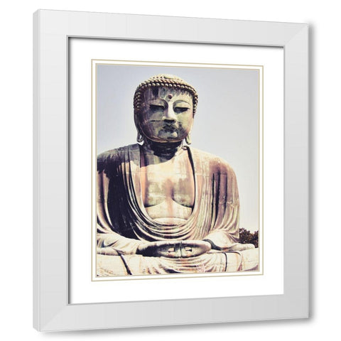 Buddha Good Morning White Modern Wood Framed Art Print with Double Matting by Urban Epiphany