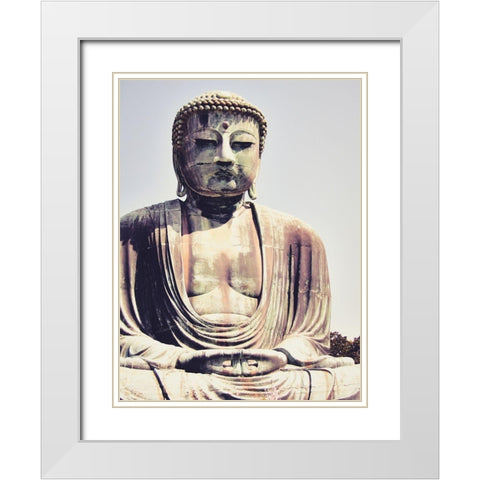 Buddha Good Morning White Modern Wood Framed Art Print with Double Matting by Urban Epiphany
