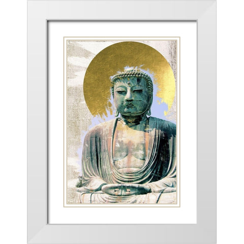 Japanese Buddha with Halo White Modern Wood Framed Art Print with Double Matting by Urban Epiphany