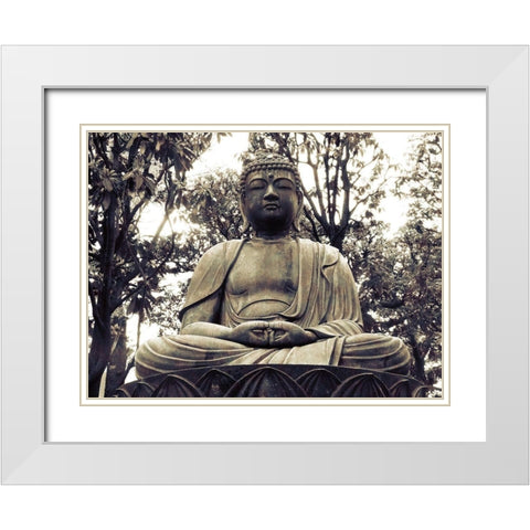 Japanese Buddha Statue 2 White Modern Wood Framed Art Print with Double Matting by Urban Epiphany