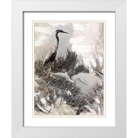 Japanese Herons White Modern Wood Framed Art Print with Double Matting by Urban Epiphany