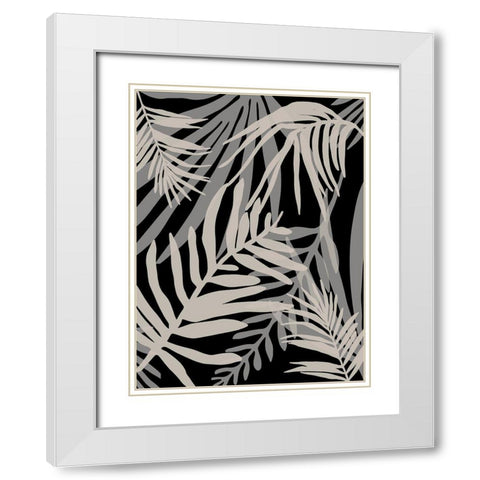 Black Glam Leaves 1 White Modern Wood Framed Art Print with Double Matting by Urban Epiphany