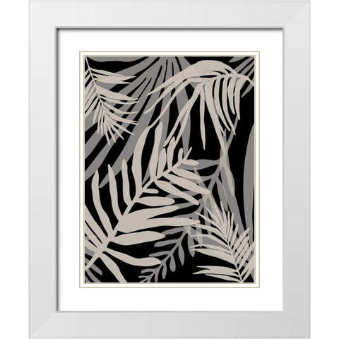 Black Glam Leaves 1 White Modern Wood Framed Art Print with Double Matting by Urban Epiphany