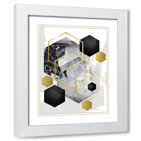 Abstract Geo Black Gold 1 White Modern Wood Framed Art Print with Double Matting by Urban Epiphany
