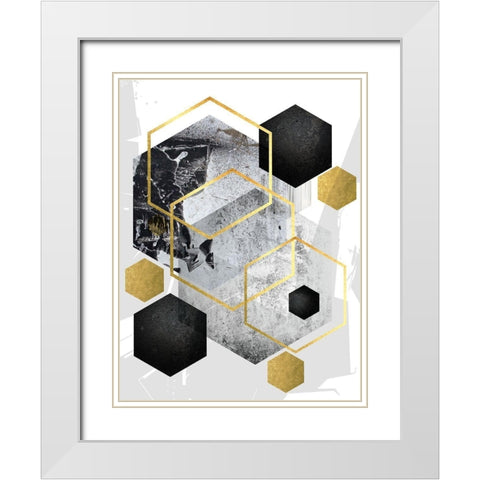 Abstract Geo Black Gold 1 White Modern Wood Framed Art Print with Double Matting by Urban Epiphany