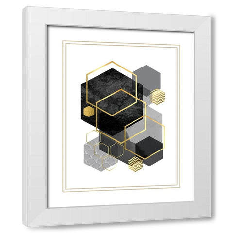 Black Grey Gold Geo 2 White Modern Wood Framed Art Print with Double Matting by Urban Epiphany