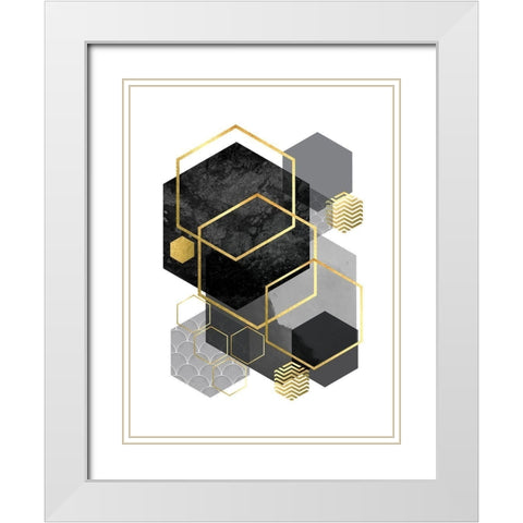 Black Grey Gold Geo 2 White Modern Wood Framed Art Print with Double Matting by Urban Epiphany