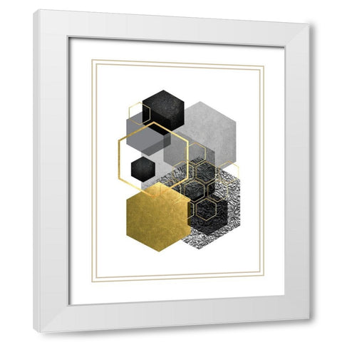 Black Grey Gold Geo 3 White Modern Wood Framed Art Print with Double Matting by Urban Epiphany