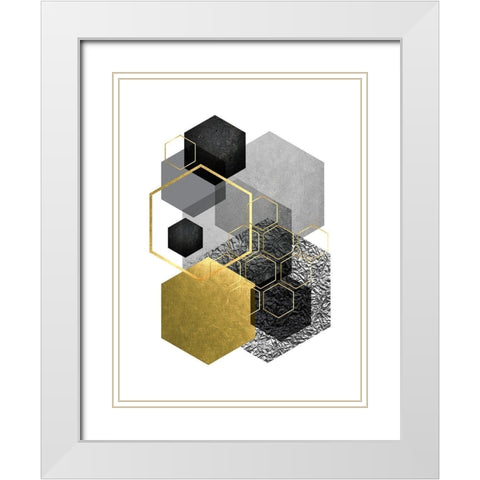 Black Grey Gold Geo 3 White Modern Wood Framed Art Print with Double Matting by Urban Epiphany