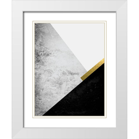 Black Grey Gold Mountains 1 White Modern Wood Framed Art Print with Double Matting by Urban Epiphany