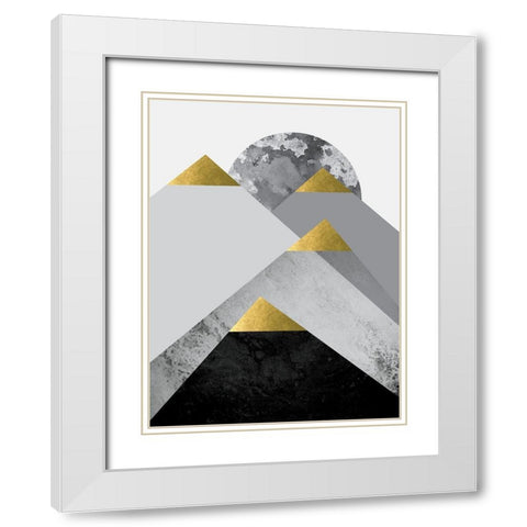 Black Grey Gold Mountains 2 White Modern Wood Framed Art Print with Double Matting by Urban Epiphany