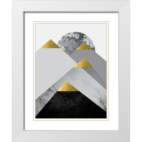 Black Grey Gold Mountains 2 White Modern Wood Framed Art Print with Double Matting by Urban Epiphany