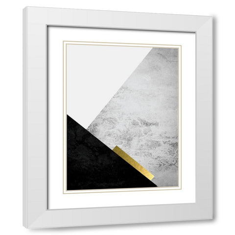 Black Grey Gold Mountains 3 White Modern Wood Framed Art Print with Double Matting by Urban Epiphany