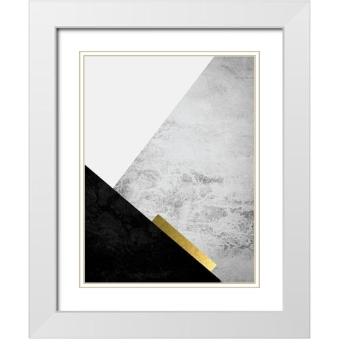 Black Grey Gold Mountains 3 White Modern Wood Framed Art Print with Double Matting by Urban Epiphany