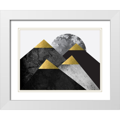 Black and Gold Mountains 2 White Modern Wood Framed Art Print with Double Matting by Urban Epiphany