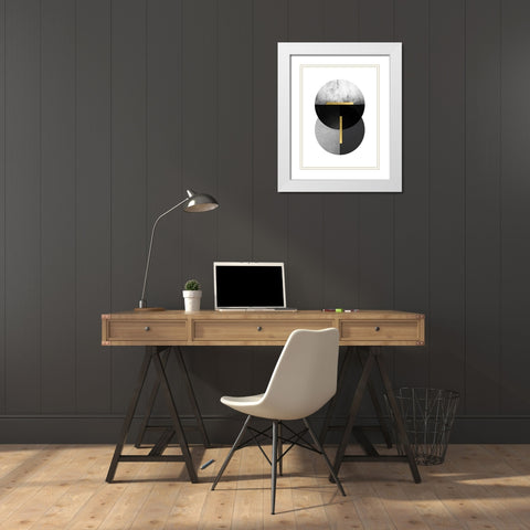 Black Grey Gold Circles 1 White Modern Wood Framed Art Print with Double Matting by Urban Epiphany