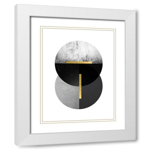 Black Grey Gold Circles 1 White Modern Wood Framed Art Print with Double Matting by Urban Epiphany