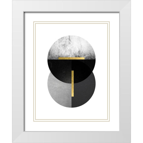 Black Grey Gold Circles 1 White Modern Wood Framed Art Print with Double Matting by Urban Epiphany
