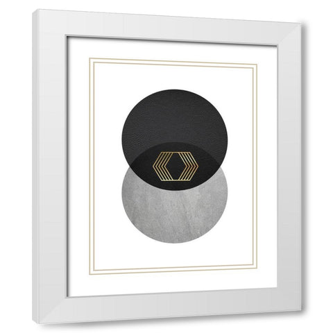 Black Grey Gold Circles 2 White Modern Wood Framed Art Print with Double Matting by Urban Epiphany