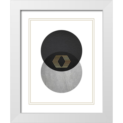 Black Grey Gold Circles 2 White Modern Wood Framed Art Print with Double Matting by Urban Epiphany