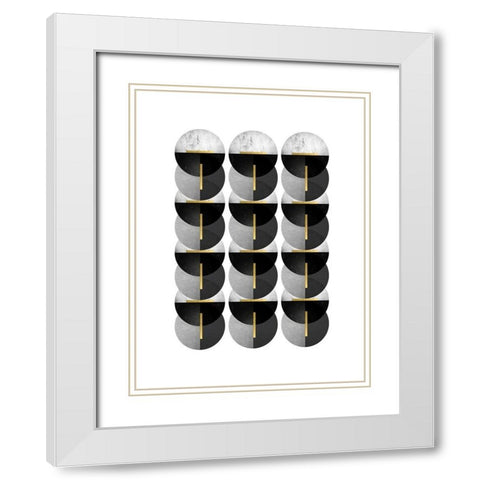 Black Grey Gold Circles White Modern Wood Framed Art Print with Double Matting by Urban Epiphany