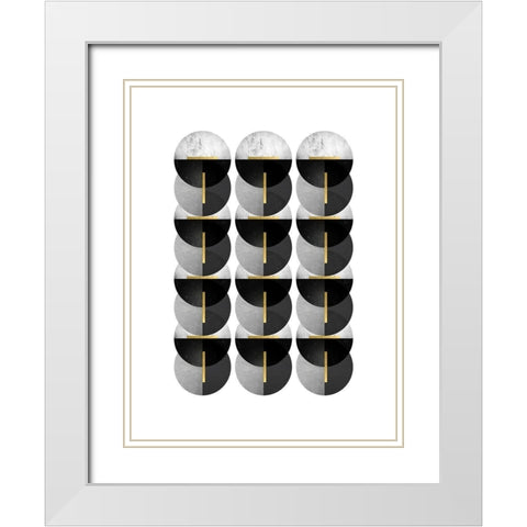 Black Grey Gold Circles White Modern Wood Framed Art Print with Double Matting by Urban Epiphany