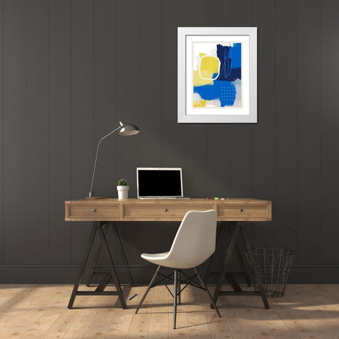 Modern Abstract Yellow Blue 1 White Modern Wood Framed Art Print with Double Matting by Lula Bijoux and Company