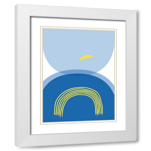 Blue Yellow Minimalist 2 White Modern Wood Framed Art Print with Double Matting by Lula Bijoux and Company