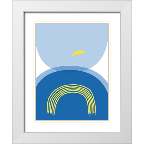 Blue Yellow Minimalist 2 White Modern Wood Framed Art Print with Double Matting by Lula Bijoux and Company