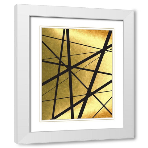 Black And Gold Geometric Lines 1 White Modern Wood Framed Art Print with Double Matting by Urban Epiphany