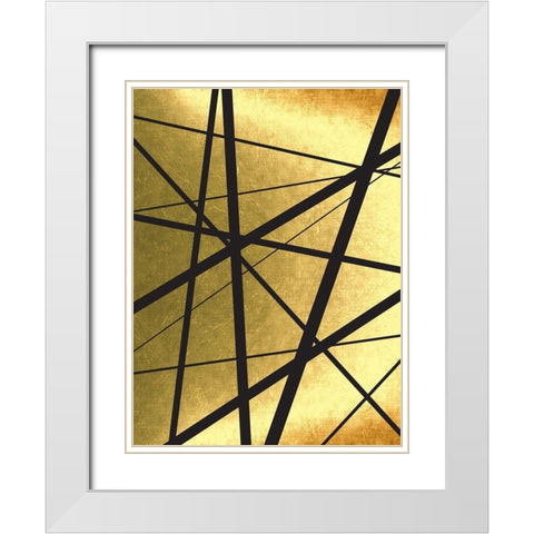Black And Gold Geometric Lines 1 White Modern Wood Framed Art Print with Double Matting by Urban Epiphany