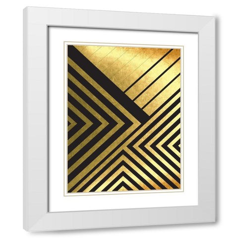 Black And Gold Geometric Lines 2 White Modern Wood Framed Art Print with Double Matting by Urban Epiphany