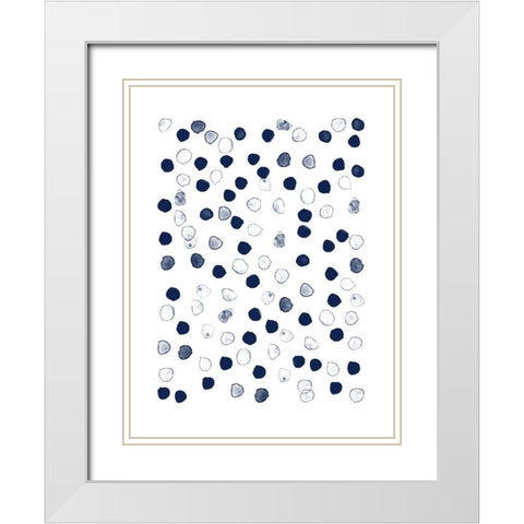 Navy Blue Watercolor Daubs White Modern Wood Framed Art Print with Double Matting by Urban Epiphany
