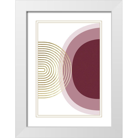Abstract Minimalist Burgundy Gold 1 White Modern Wood Framed Art Print with Double Matting by Urban Epiphany