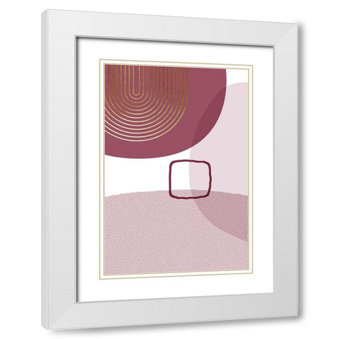 Abstract Minimalist Burgundy Gold 2 White Modern Wood Framed Art Print with Double Matting by Urban Epiphany