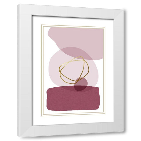 Abstract Minimalist Burgundy Gold 3 White Modern Wood Framed Art Print with Double Matting by Urban Epiphany
