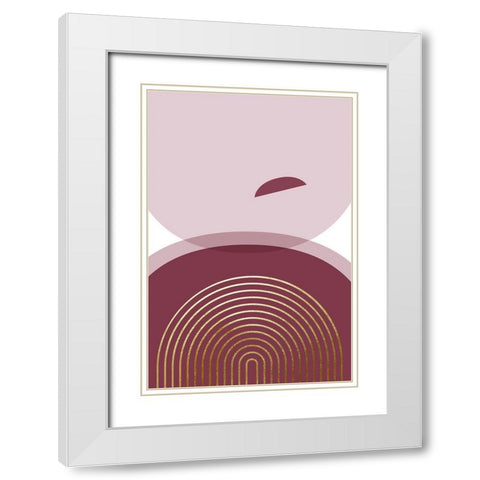 Abstract Minimalist Burgundy Gold 4 White Modern Wood Framed Art Print with Double Matting by Urban Epiphany