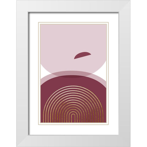 Abstract Minimalist Burgundy Gold 4 White Modern Wood Framed Art Print with Double Matting by Urban Epiphany