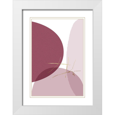 Abstract Minimalist Burgundy Gold 6 White Modern Wood Framed Art Print with Double Matting by Urban Epiphany