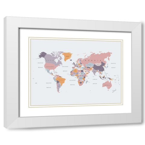 Be Kind World Map 1 White Modern Wood Framed Art Print with Double Matting by Urban Epiphany