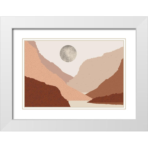 Mid Century Boho Landscape White Modern Wood Framed Art Print with Double Matting by Urban Epiphany