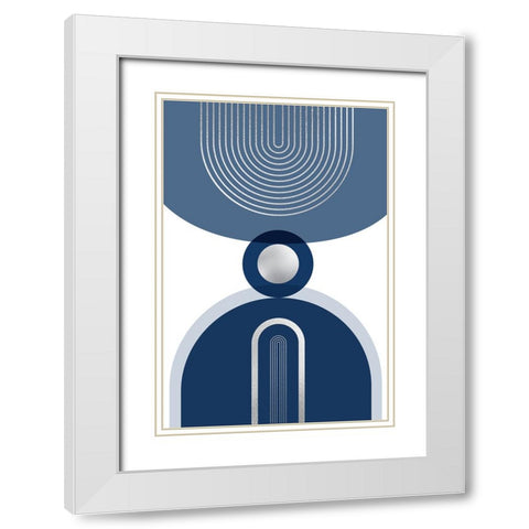Mid Century Glam Navy Silver 3 White Modern Wood Framed Art Print with Double Matting by Urban Epiphany