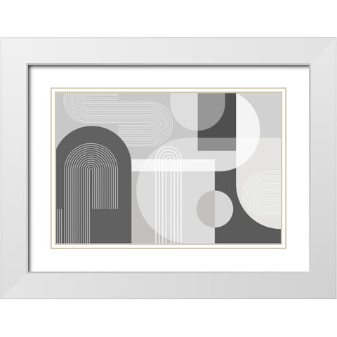 Abstract Arches Gray 2 White Modern Wood Framed Art Print with Double Matting by Urban Epiphany