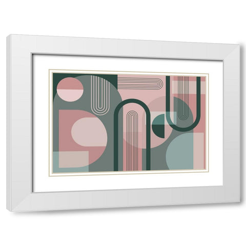 Abstract Arches Pink Green 1 White Modern Wood Framed Art Print with Double Matting by Urban Epiphany